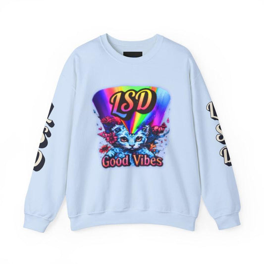 L.S.D. The Cats out of the Bag Anti Gravity Women's Long Sleeve Crewneck Sweatshirt 100% Cotton Ribbed Cuffs Bottom Hem Lightweight Trippy Design for Casual Wear