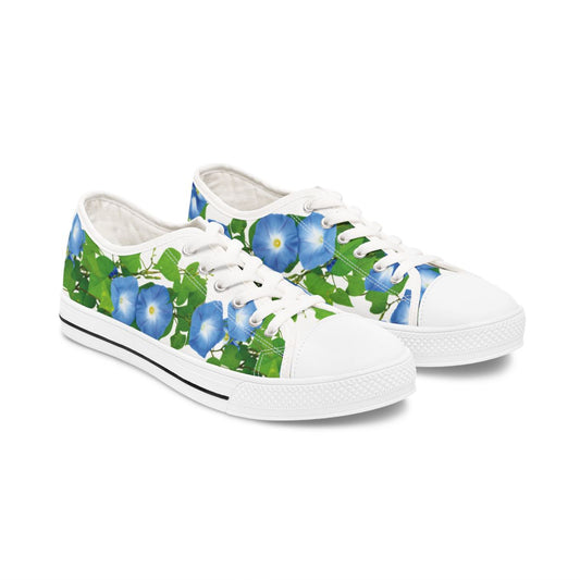 Morning Glory Psychedelic Custom Shoes with Blue Floral Design and White Laces for Comfortable Wear